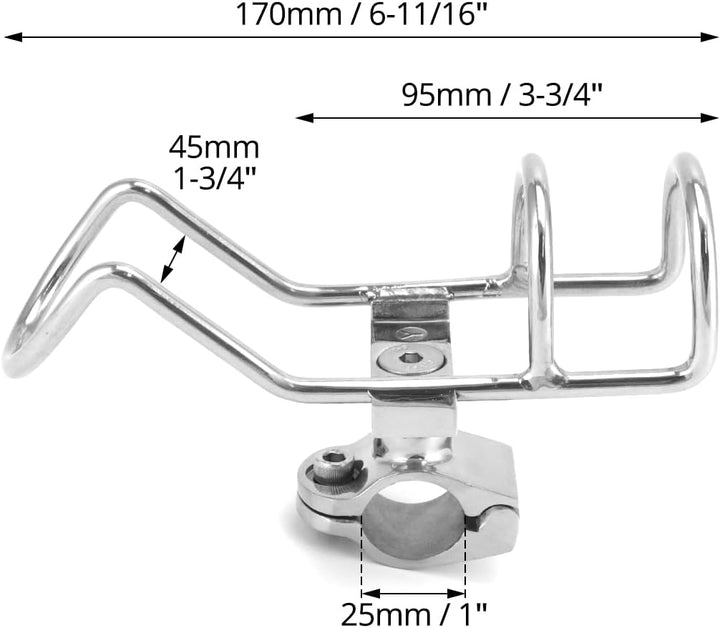 QWORK® 360° Drehbar Angelrutenhalter aus Edelstahl 316 - Klemmung auf 25 mm Schienen - für Boote, Fi