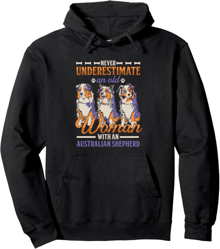 Alte Frau mit Australian Shepherd | Aussie Mom Pullover Hoodie