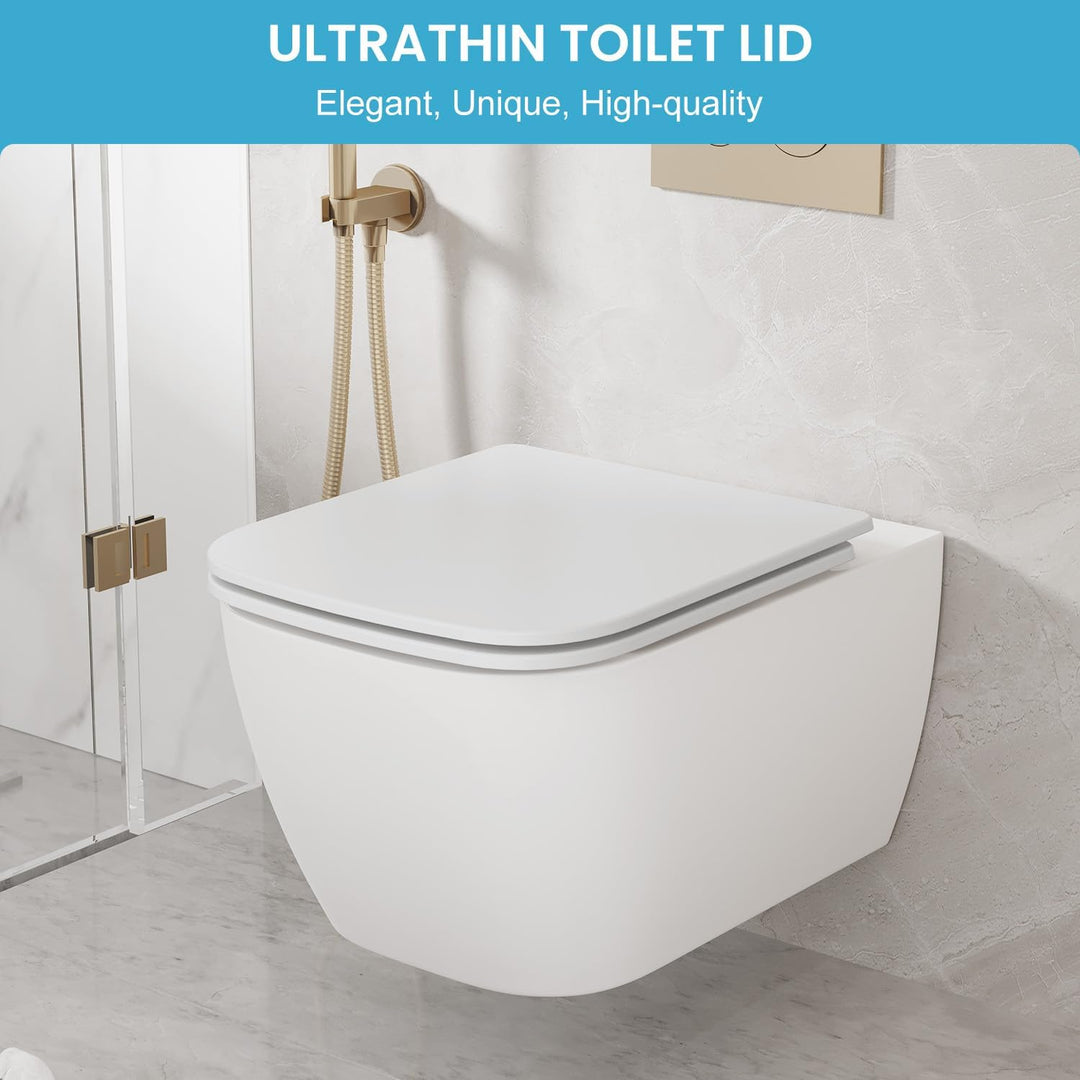 Toilettendeckel mit Absenkautomatik Eckig Weiss, WC Sitz Urea Duroplast, Klobrille Abnehmbar, Klodec
