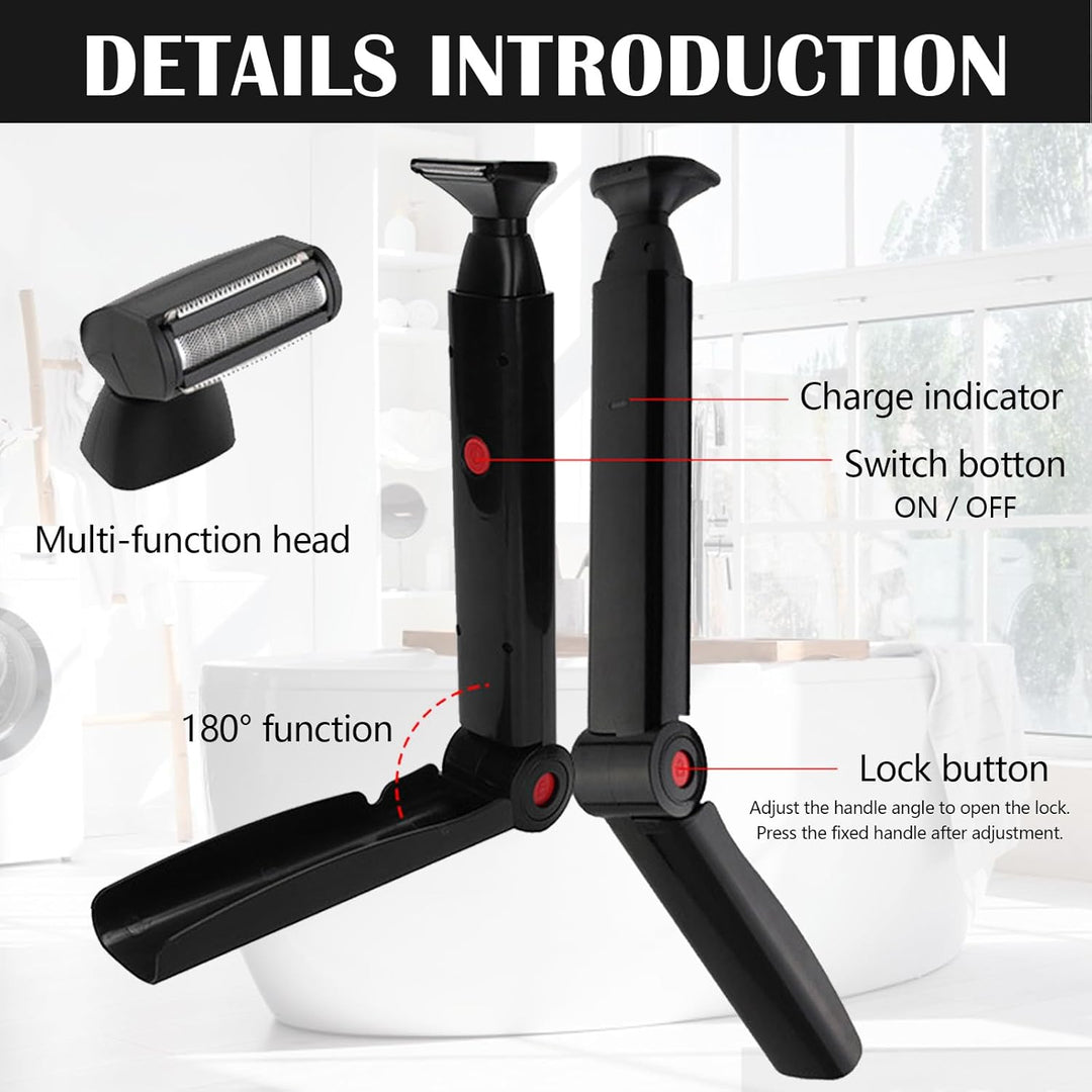 Rückenhaarrasierer, Rückenrasierer Herren mit 2 Scherkopf Faltbar Rücken Rasierer Mann Rückenhaare E