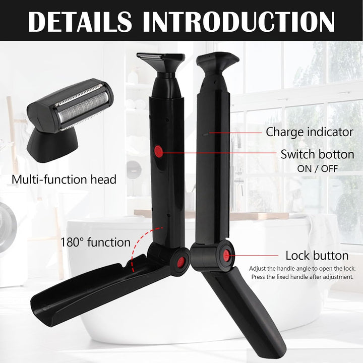 Rückenhaarrasierer, Rückenrasierer Herren mit 2 Scherkopf Faltbar Rücken Rasierer Mann Rückenhaare E