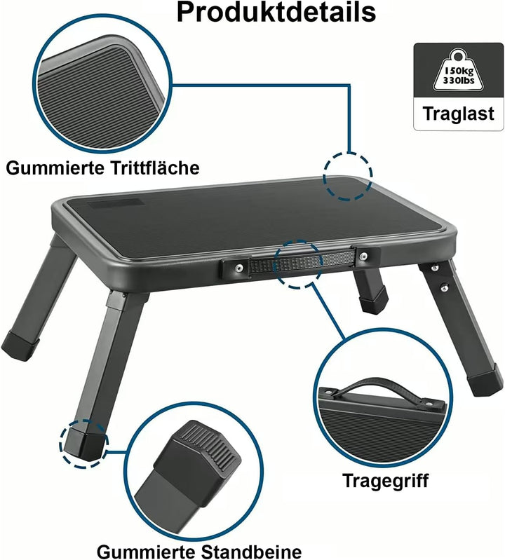 Premium Klappstufe Tritthocker – Faltbarer Camping Hocker, kompakt & leicht – Anti-Rutsch Tritt für
