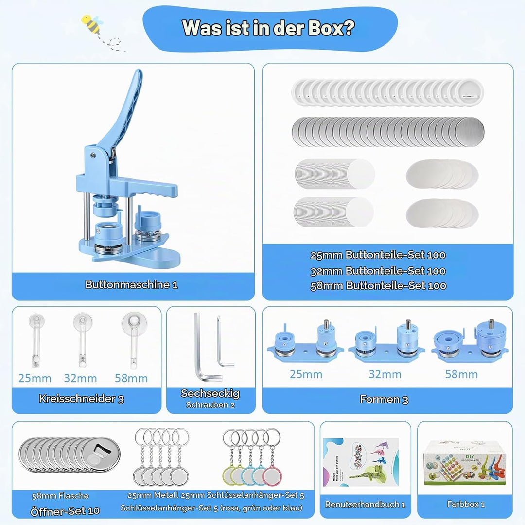 Buttonmaschine Button Badge Maker 25+32+58 mm 300 Sets Kunststoff-Abzeichen-Nadelrücken, Zimiking, m