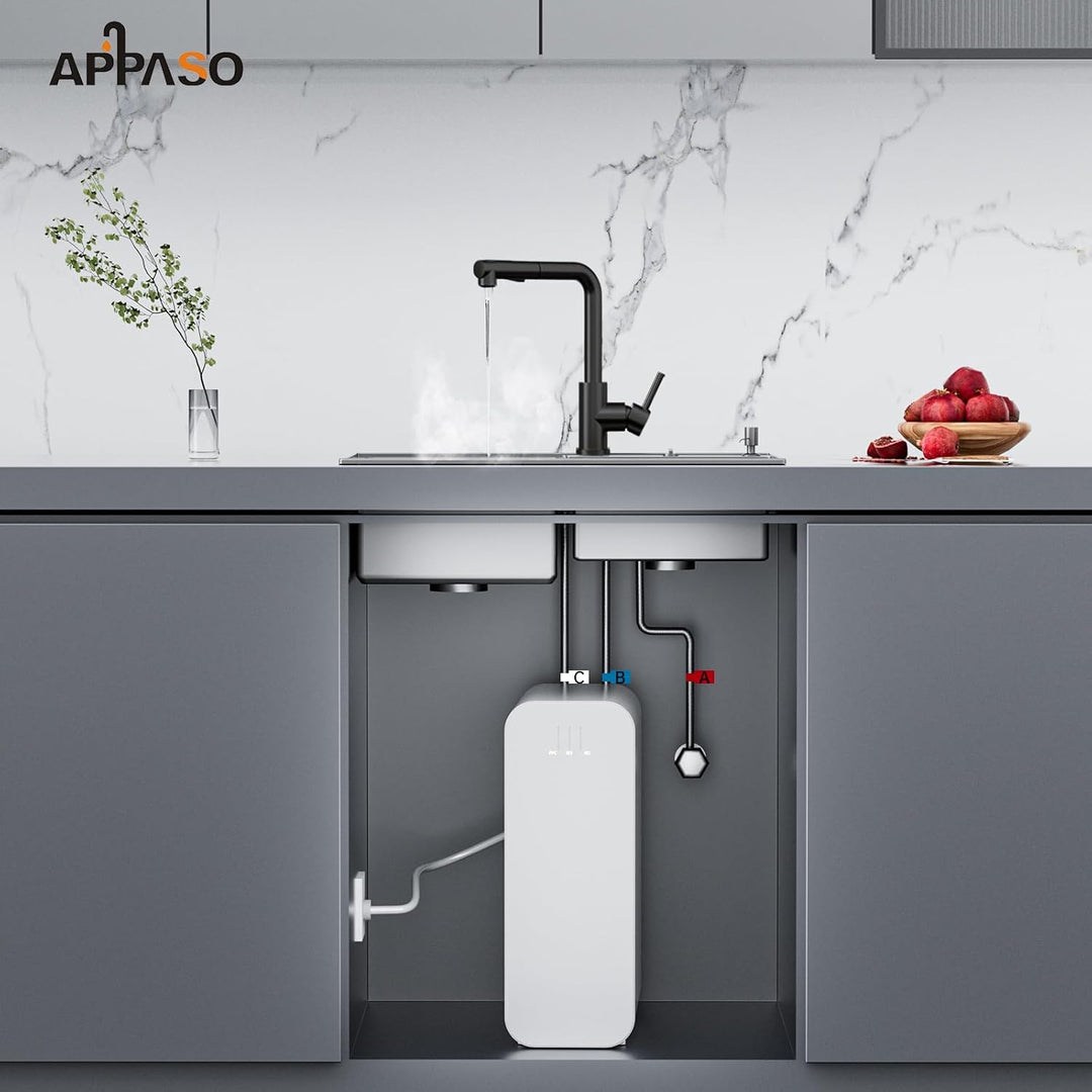 Niederdruck Armatur Küche Schwarz APPASO, Wasserhahn Küche 3 Anschlüsse, Niederdruck Küchenarmatur A
