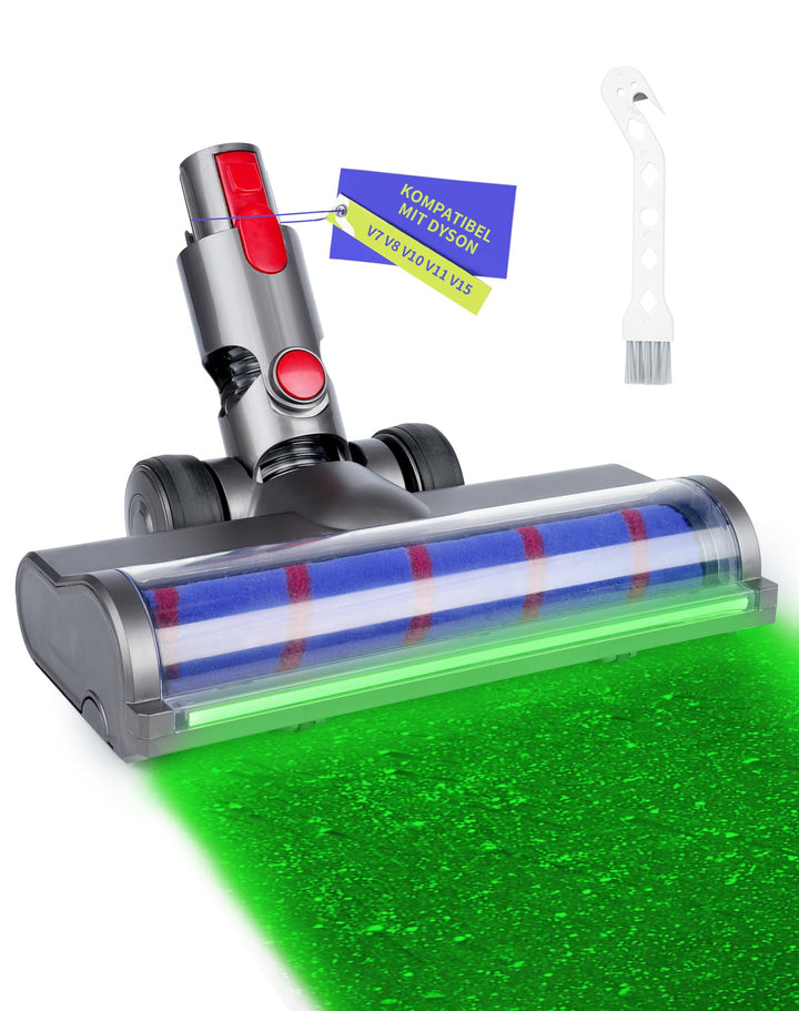 Bürste für Dyson V7 V8 V10 V11 V15 mit Grünem LED Licht, Weichwalze Bodenbürste Geeignet für Hartböd