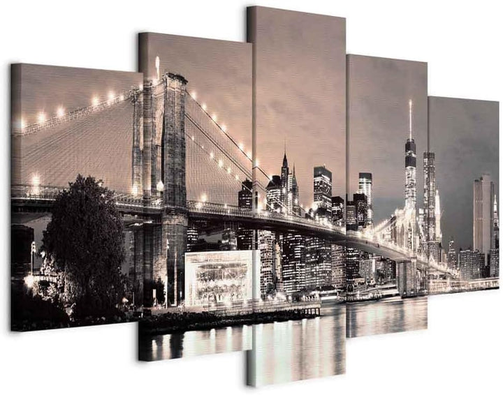 murando - Wandbilder XXL New York City 150x75cm 5 tlg - Wand Deko Leinwand Bilder Gross Wanddeko Woh