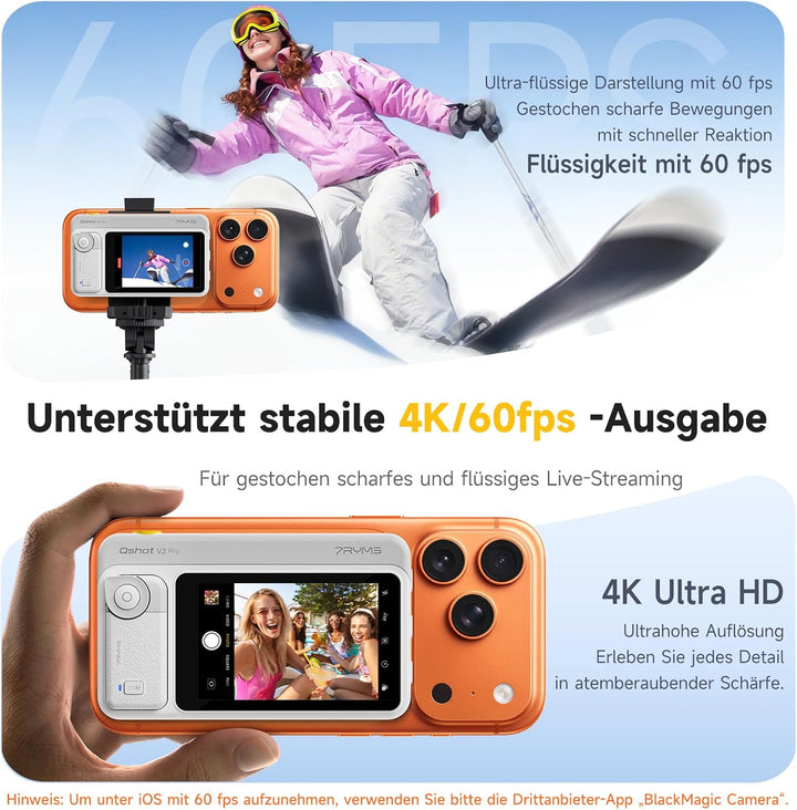 7RYMS Qshot V2 PRO Kabelloser Selfie-Monitor für iPhone 17/16 & Android, Magnetischer Smartphone Rüc