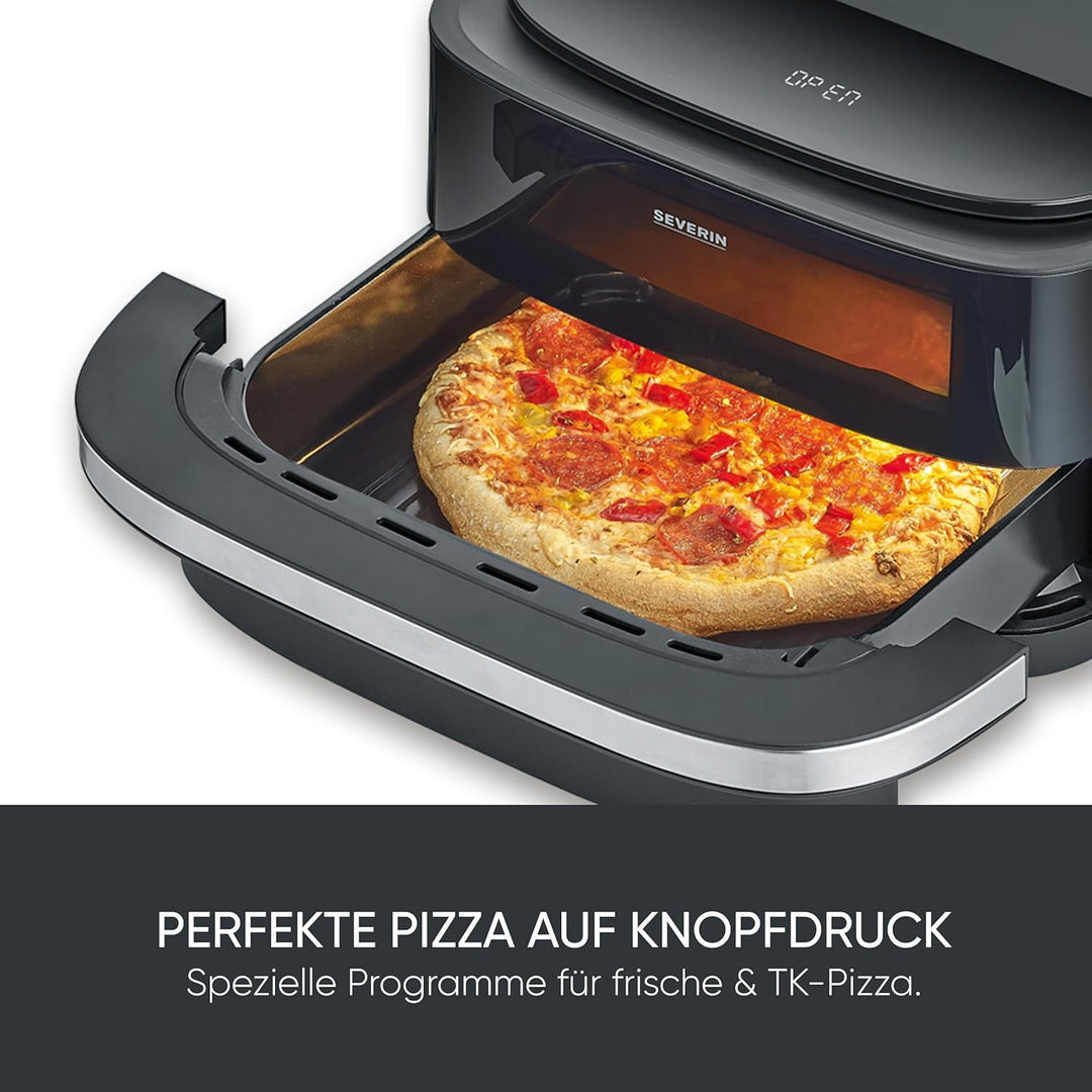 Severin Heissluftfritteuse Pizza & More, Pizzaprogramme, 10 Garprogramme, optimale Wärmeverteilung,
