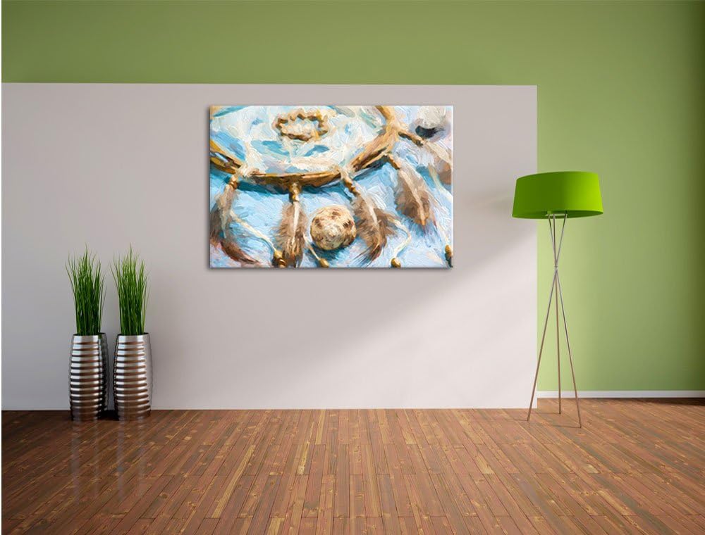 Pixxprint Traumfänger mit Federn als Leinwandbild/Grösse: 100x70 / Wandbild/Kunstdruck/fertig bespan