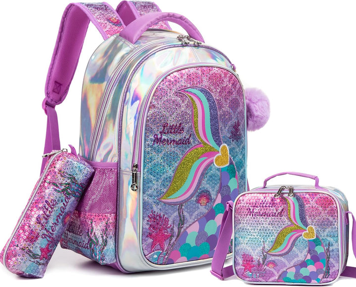 HTgroce Meerjungfrau Rucksack Mädchen Schulrucksack Schulranzen Schultasche Rucksack Freizeitrucksac