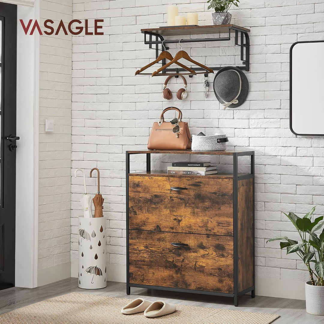 VASAGLE Schuhschrank, schmales Schuhregal, Schuhkipper mit 2 Klappen, für 10-16 Paar Schuhe, platzsp
