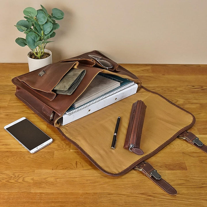 LECONI Aktentasche Businesstasche Messenger Bag für Damen + Herren Ledertasche DIN A4 Vintage-Look C