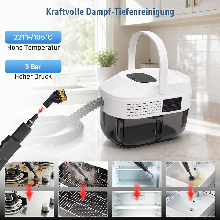 RUIZHI Dampfreiniger Handgerät mit 18 Zubehör, 1.6L Steam Cleaner, Dampfdruck 3Bar, Aufheizzeit 10s,
