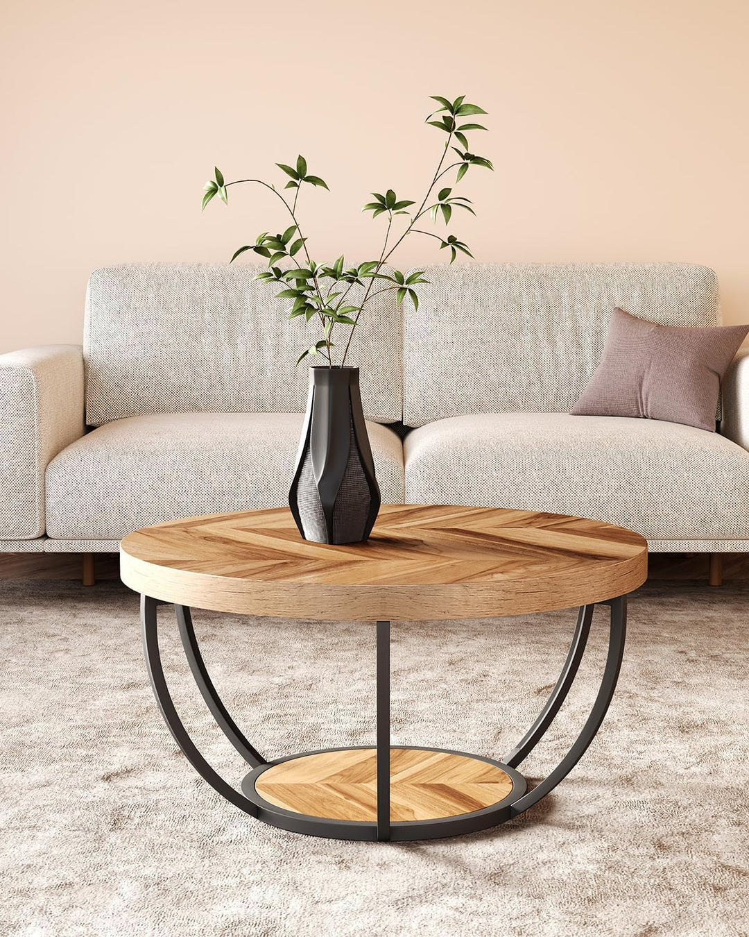 LITTLE TREE Runder Couchtisch, 81,3 cm, runder Couchtisch für Wohnzimmer, 2-stöckiger Holzakzent-Mit