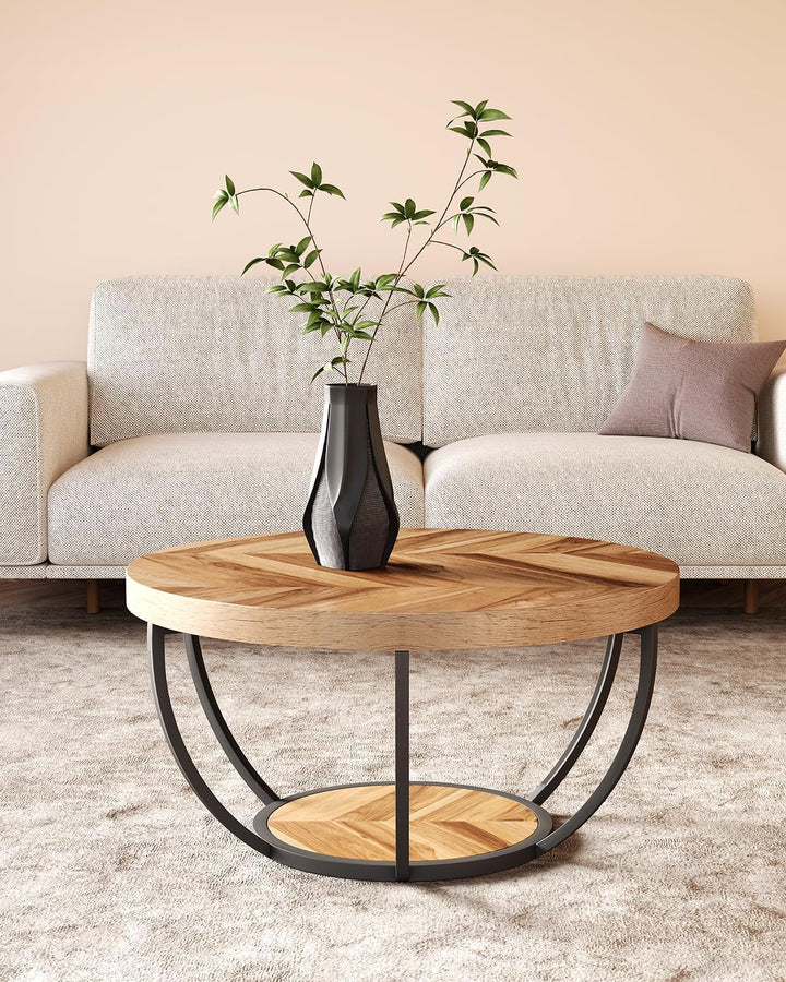 LITTLE TREE Runder Couchtisch, 81,3 cm, runder Couchtisch für Wohnzimmer, 2-stöckiger Holzakzent-Mit
