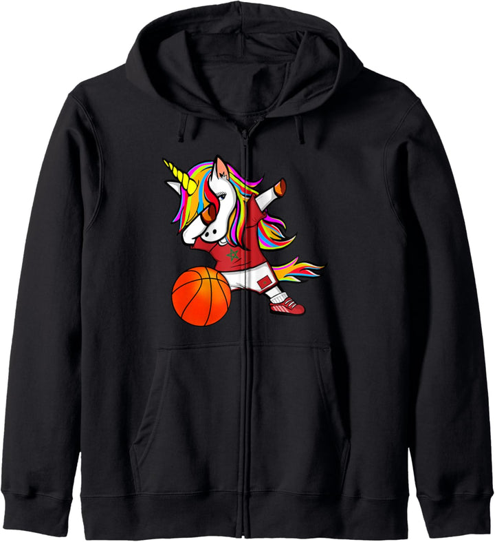 Dabbing Unicorn Marokko Basketball - Marokkanische Flagge Kapuzenjacke