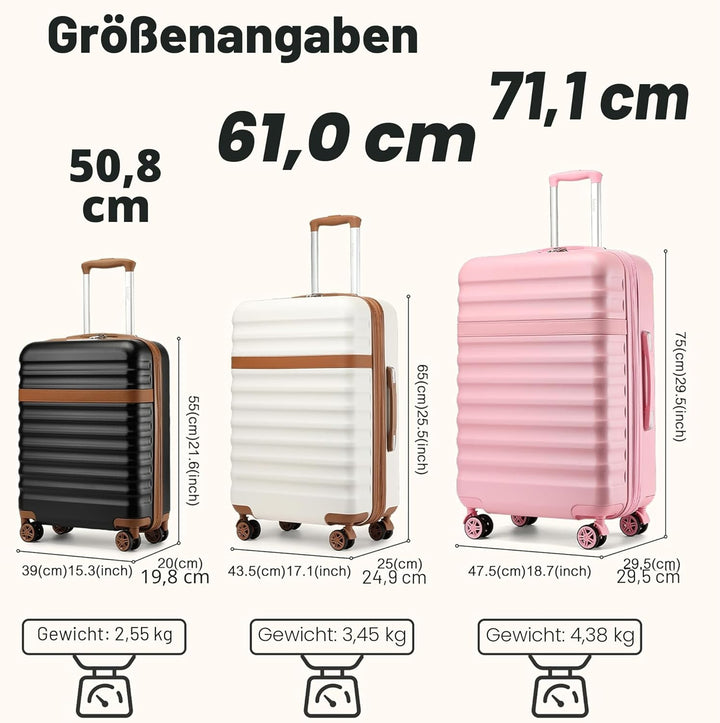 KONO Koffer Trolley Handgepäck Koffer Reisekoffer von ABS+PC Hartschalenkoffer mit 4 Rollen TSA Schl