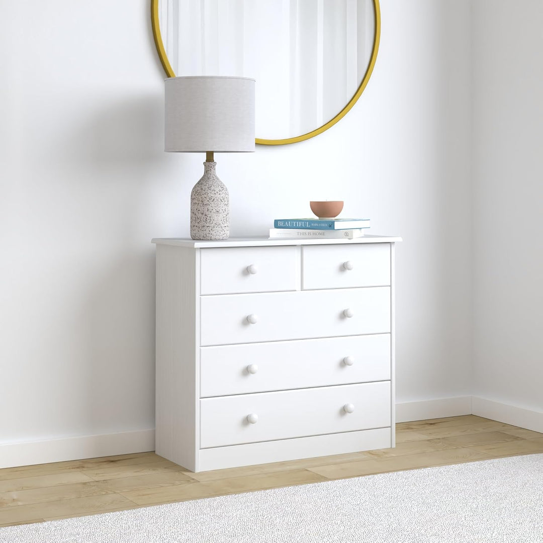 IDIMEX Kommode, schöne Anrichte mit 5 Schubladen, praktisches Sideboard aus massiver Kiefer in weiss