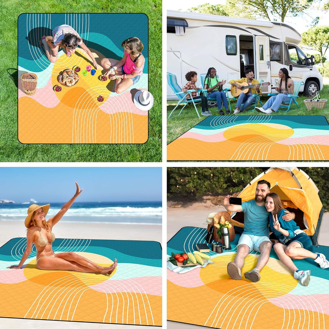 Jopee Picknickdecke Wasserdicht, 200x200cm Grosse Tragbare Stranddecke Sandfrei mit Tragegriff, Falt