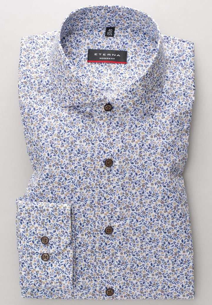 eterna Langarm Hemd Modern Fit Twill Bedruckt