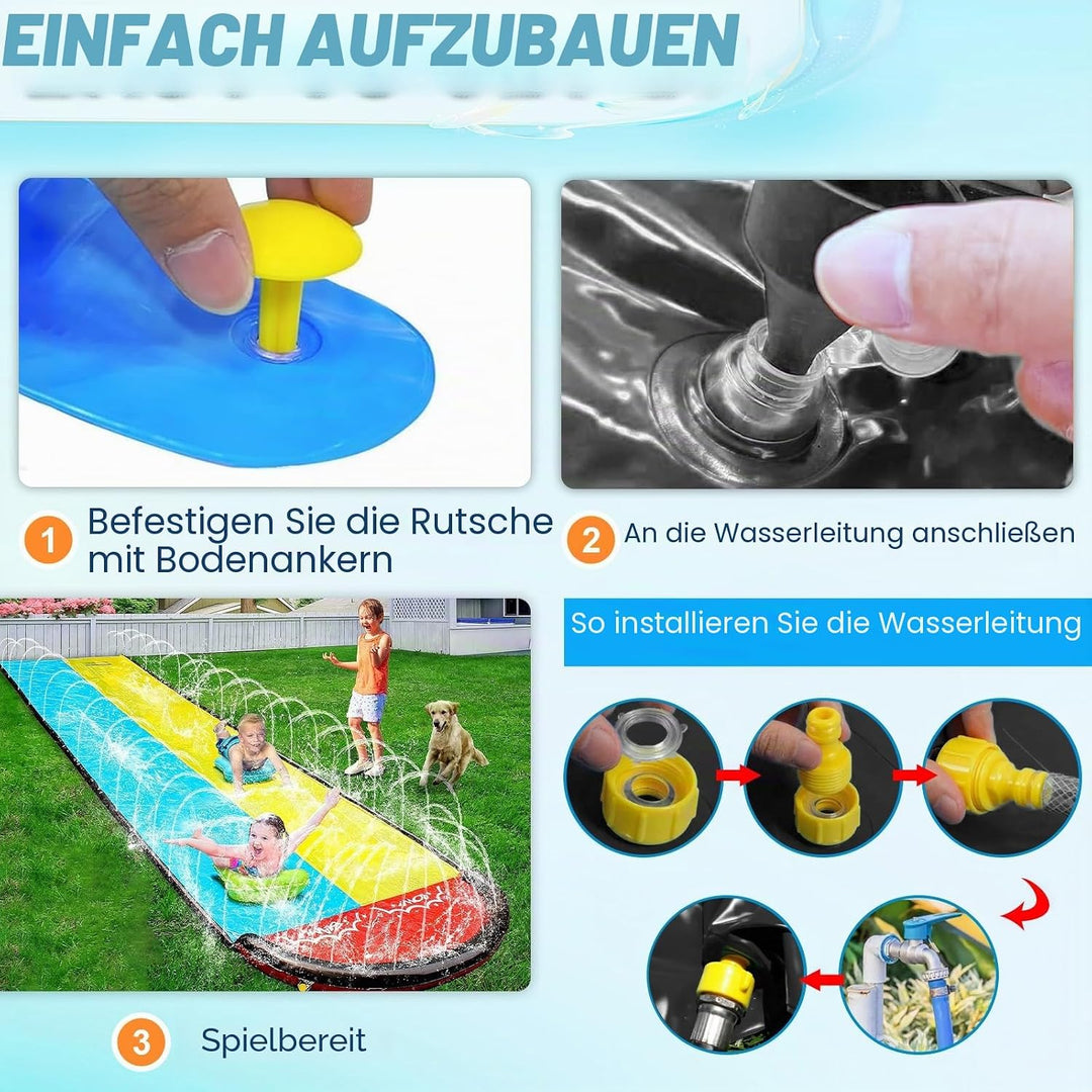 15.8 ft/480 cm Double Water Slide,Wasserrutsche Garten für Kinder,Lawn Water Slide with Sprinkler an