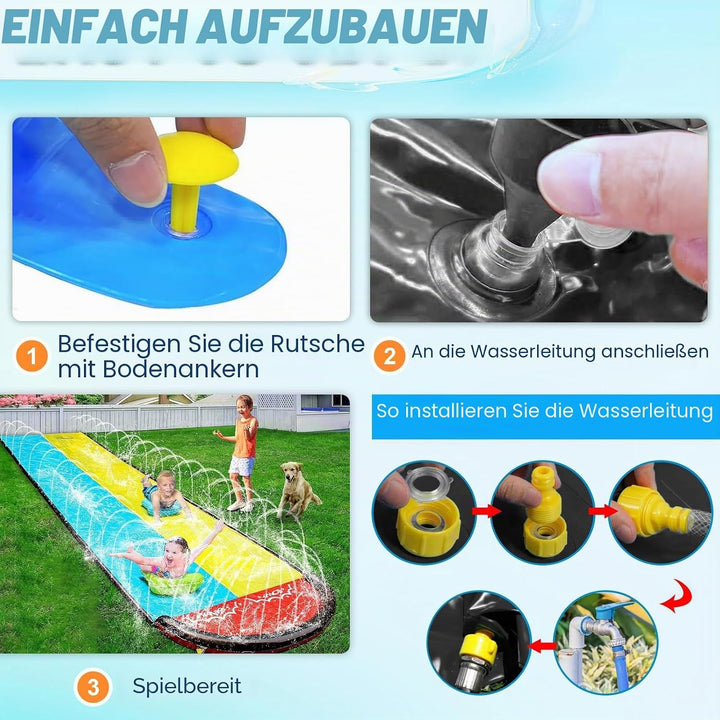 15.8 ft/480 cm Double Water Slide,Wasserrutsche Garten für Kinder,Lawn Water Slide with Sprinkler an