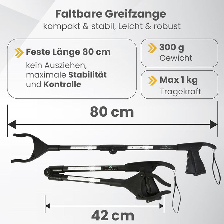 Greifzange für Senioren [80 cm] faltbarer Greifer zum aufheben | Reacher aus Aluminium | Müllzange 3