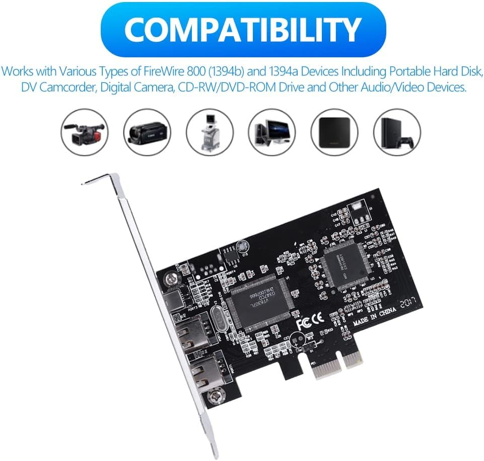 PCI Express Karte, PCI-E PCI Express FireWire 1394a IEEE 1394 Controller Karte mit Firewire Kabel 80