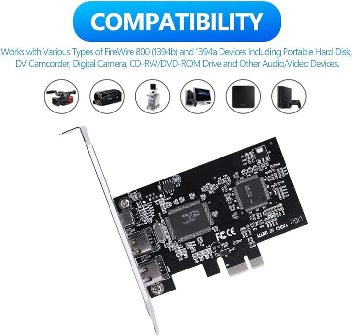 PCI Express Karte, PCI-E PCI Express FireWire 1394a IEEE 1394 Controller Karte mit Firewire Kabel 80