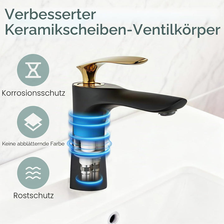 Waschbecken Wasserhahn Chrom Gold/Schwarz Einhand Messing Einlochmontage Leekayer,LK75239BGg