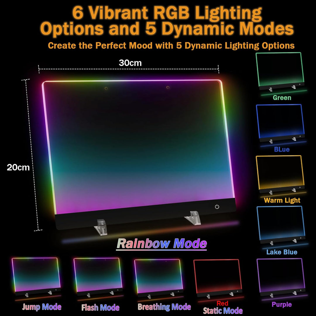 LED Notiztafel mit Farben, LED Schreibtafel mit 6 Farben & 5 Modi, 30x20cm Acryl Notiztafel, Maltafe