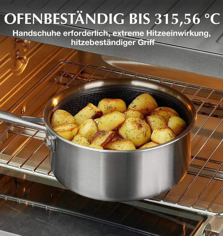 KOCH SYSTEME CS Tri-ply Edelstahl Kochtopf mit Deckel 18 cm, 2 L, kühl bleibender Griff, Hybrid Anti