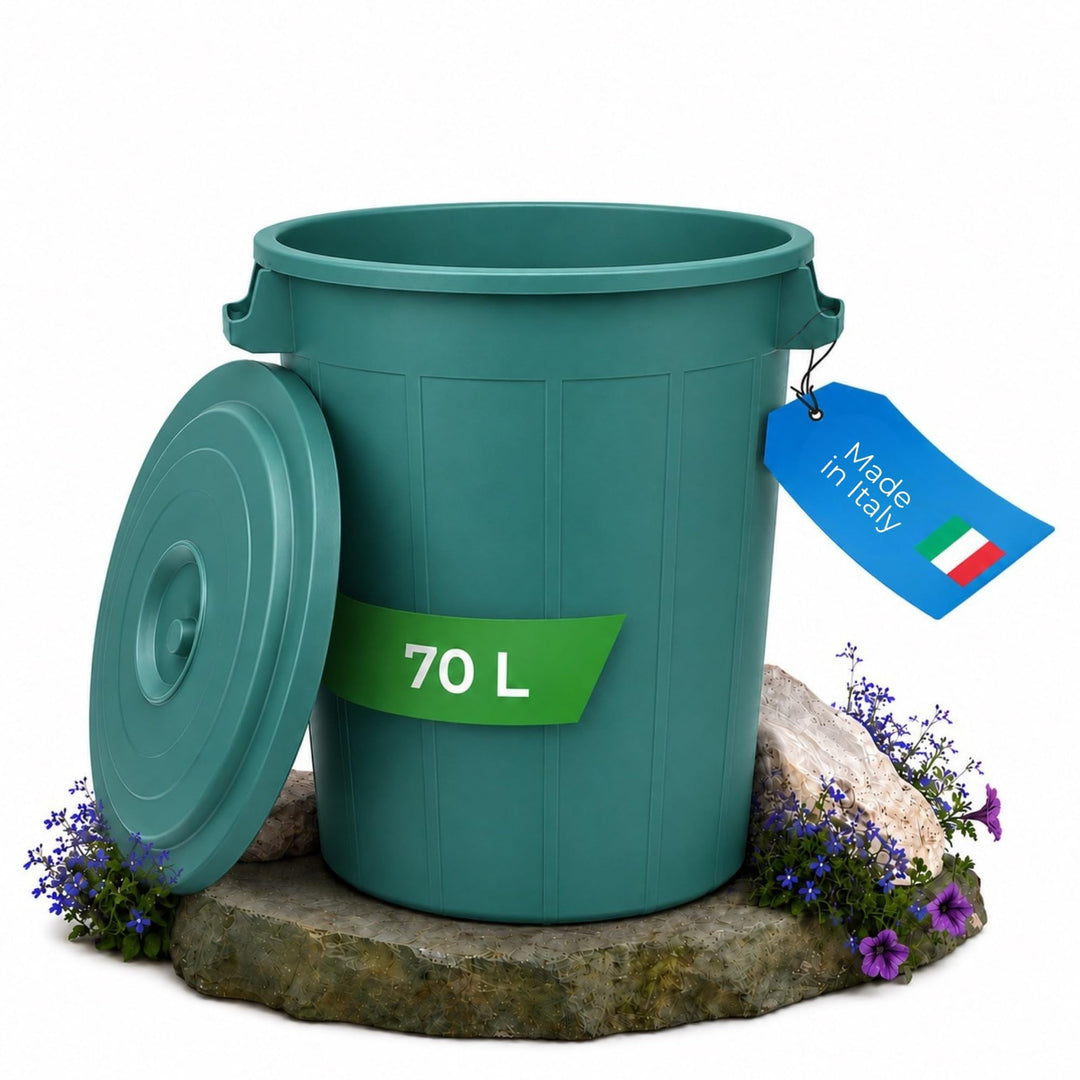 YourCasa Mülltonne 70L - Mülleimer mit Deckel verschliessbar - Tonne mit Trageriffen für Garten - Fu