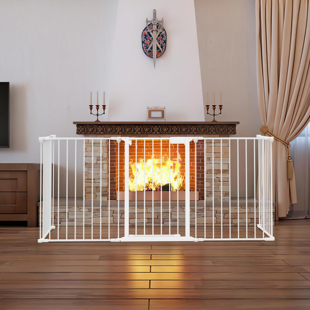 Eulenke Kaminschutzgitter mit Tür Metall 310cm Absperrgitter für Kinder, Ofenschutzgitter Laufstall