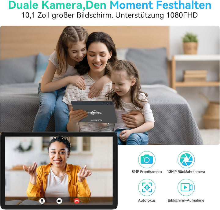 FEONAL Android 15 Tablet 10 Zoll, 4G LTE Tablets Mit 2 SIM 1 SD Slot, 5G WiFi Tablett PC Mit 14GB+12