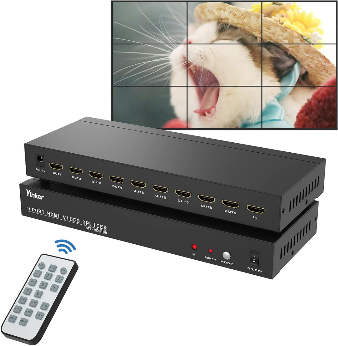 Yinker Videowand Controller 3x3 HDMI Video Wall Processor 1080P@60Hz Unterstützt 13 Modi - 1 HDMI In