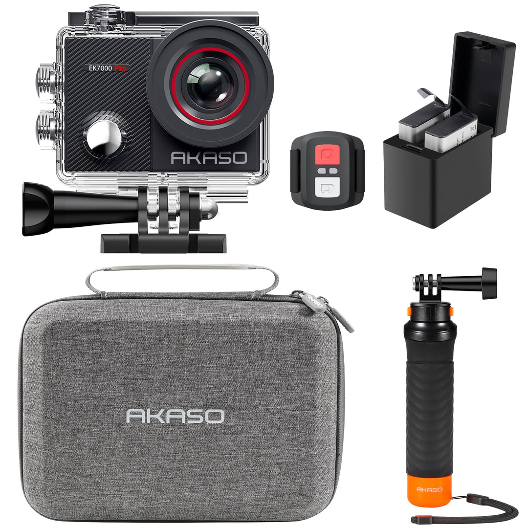 AKASO Action Cam 4K30FPS 20MP mit Schwimmender Handgriff und Tasche WiFi 40M Unterwasserkamera Wasse