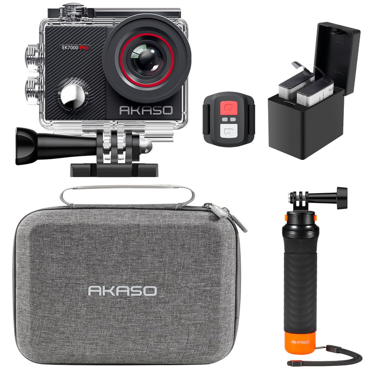 AKASO Action Cam 4K30FPS 20MP mit Schwimmender Handgriff und Tasche WiFi 40M Unterwasserkamera Wasse