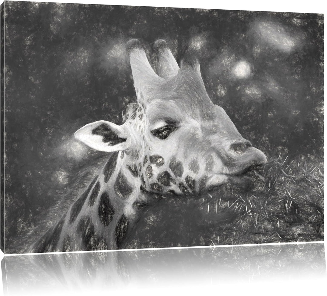 schöne Giraffe beim Fressen Spezial Format: 100x70 cm auf Leinwand, XXL riesige Bilder fertig gerahm