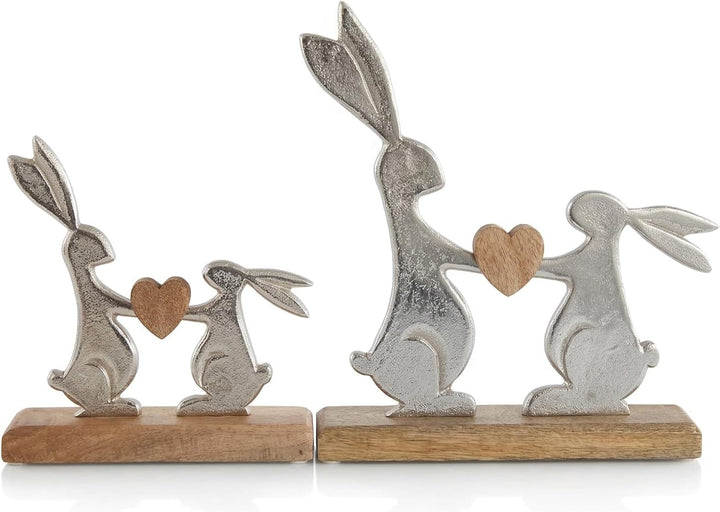 khevga Osterdeko Deko-Figur Osterhase Mango-Holz Metall Silber (19 x 20 x 5 cm)