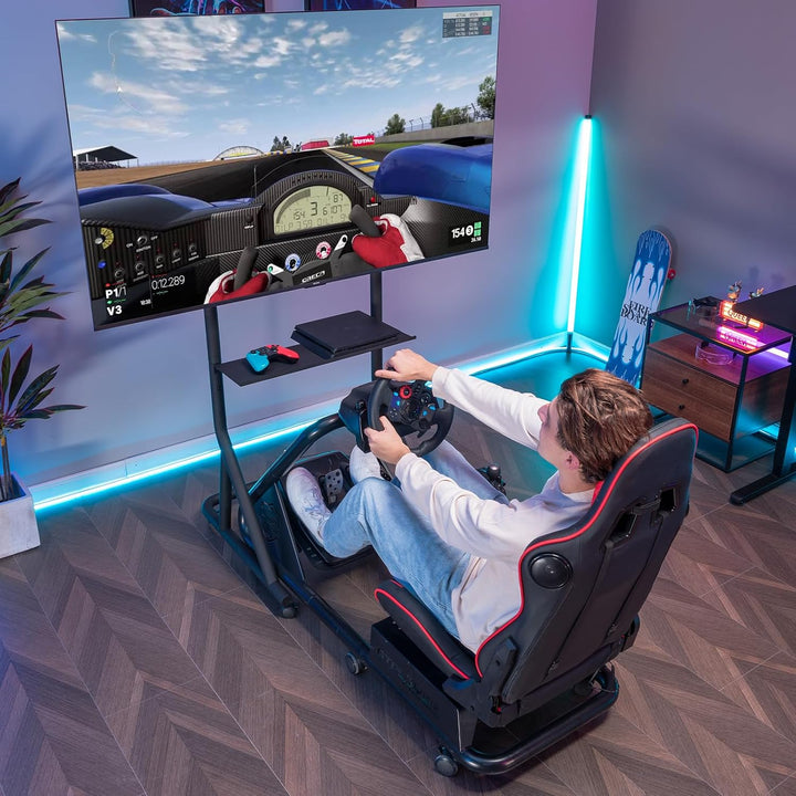 GTPLAYER Rennsimulator Monitorhalterung höhenverstellbar mit Rollen für 32-65 Zoll Fernseher & Monit
