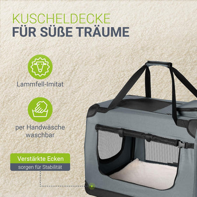 Juskys Hundetransportbox Lassie L (grau) faltbar - 50 x 70 x 52 cm - Reisebox mit Decke, Tasche & Gr