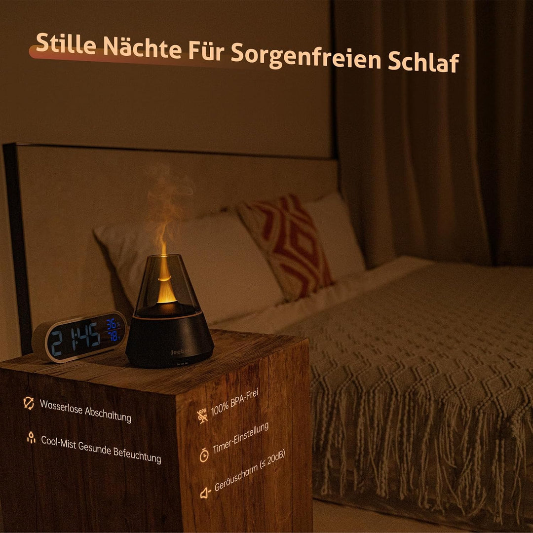 Aroma Diffuser für Ätherische Öle - 300ml Moderner Diffusor mit Farbigen LED Flamme Variation, USB-C