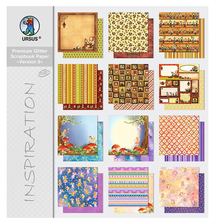 Ursus 71650099 - Premium Glitter Scrapbook paper Block, Version 9, ca. 30,5 x 30,5 cm, 190 g/qm, 12