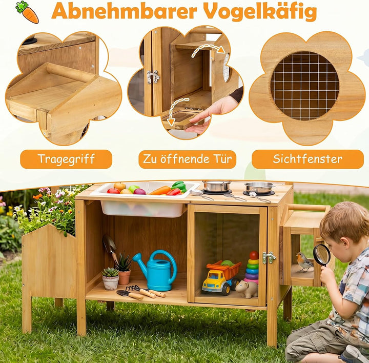COSTWAY Matschküche Kinder Outdoor, Spielküche mit Wassertank, Spüle