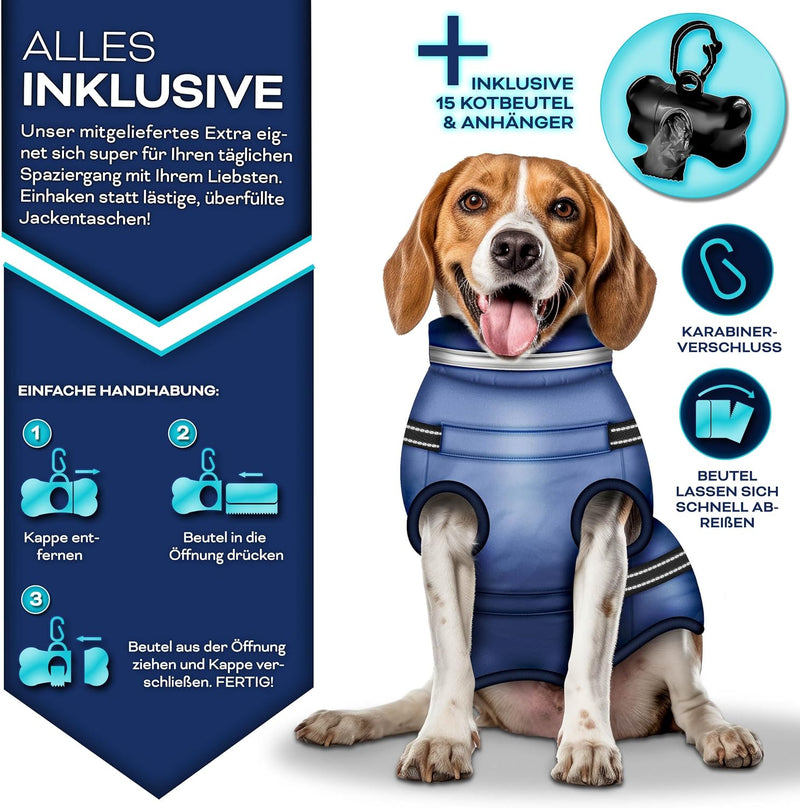 TRESKO® Hundejacke Winter mit Reflektoren inkl. 15 Stück Kotbeutel + Spender | Hunderegenmantel wass