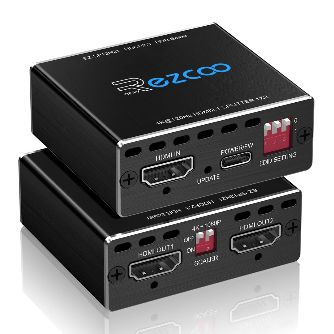 4K 120Hz HDMI 2.1 Splitter 8K 60Hz 1 in2 Out VRR ALLM HDCP2.3 HDR10 8KUHD Dolby Vision Atmos Scaler