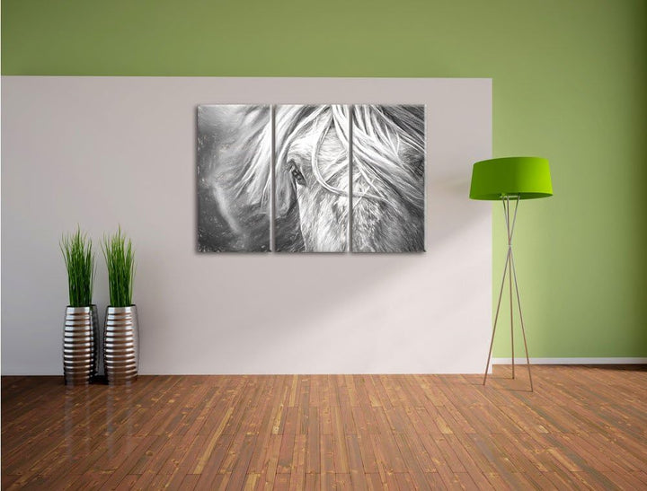 Pixxprint Islandpony in den Westfjorden als Leinwandbild/Grösse: 3 Teilig (120x80) cm/Wandbild/Kunst