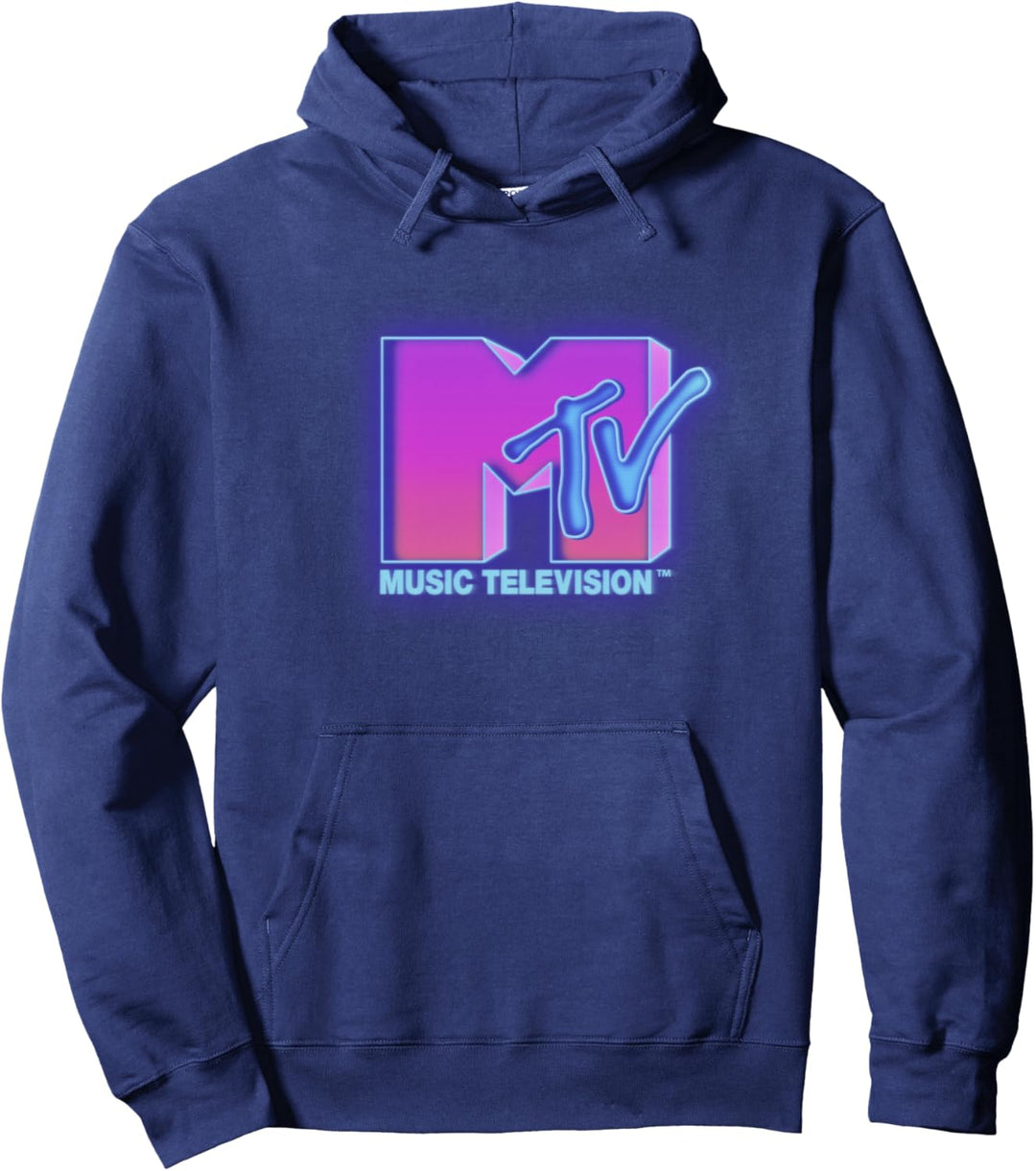MTV Hot Pink And Blue Neon Sign Logo Pullover Hoodie