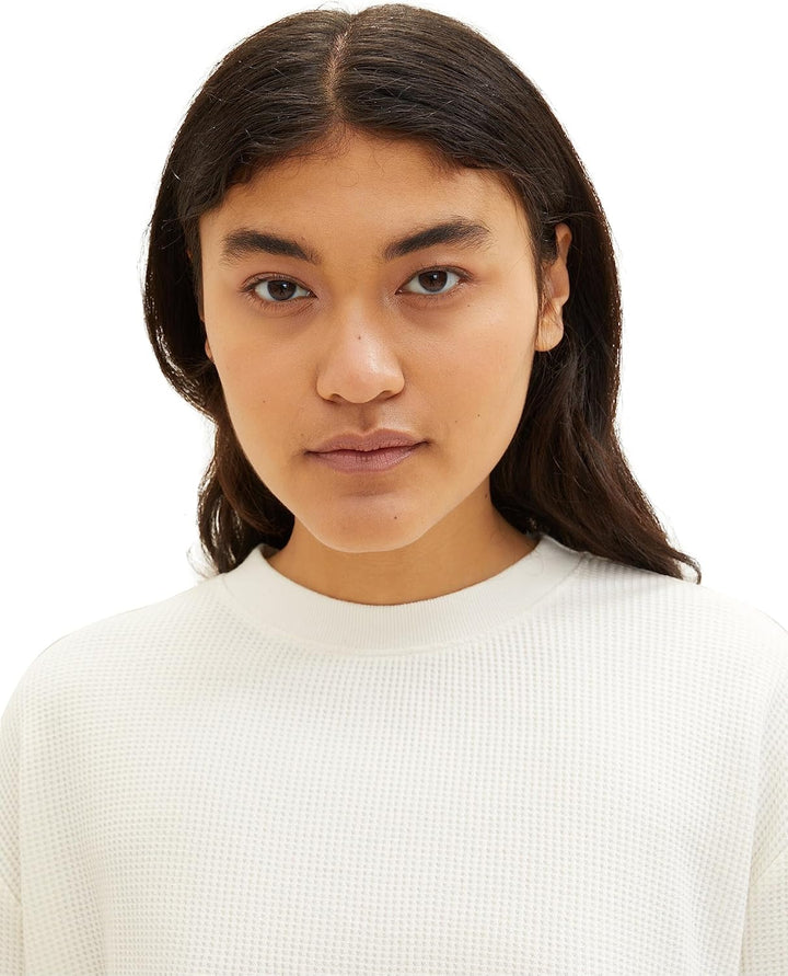 TOM TAILOR Denim Damen Cropped Basic Sweatshirt L 10348-gardenia White, L 10348-gardenia White